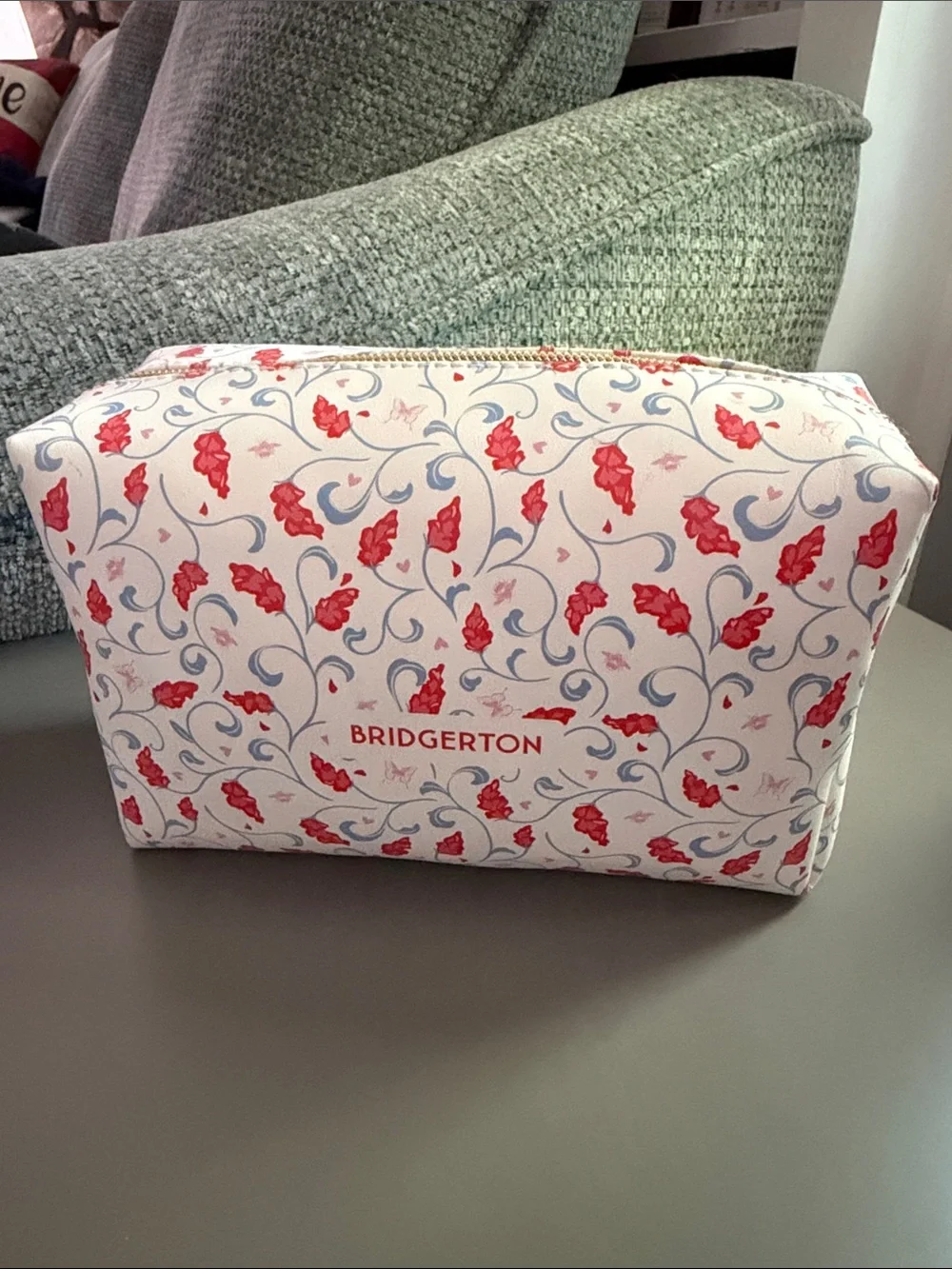 NWOT Bridgerton Floral Cosmetic Bag in White with Red Accents